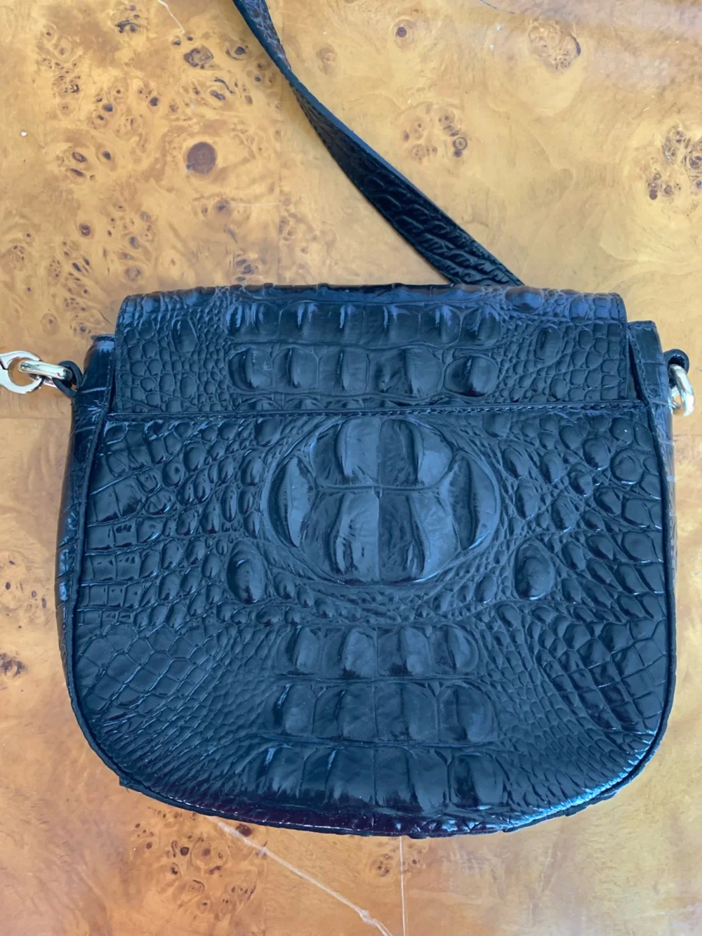 Brahmin Black Croc-Embossed Crossbody with Turn-Lock